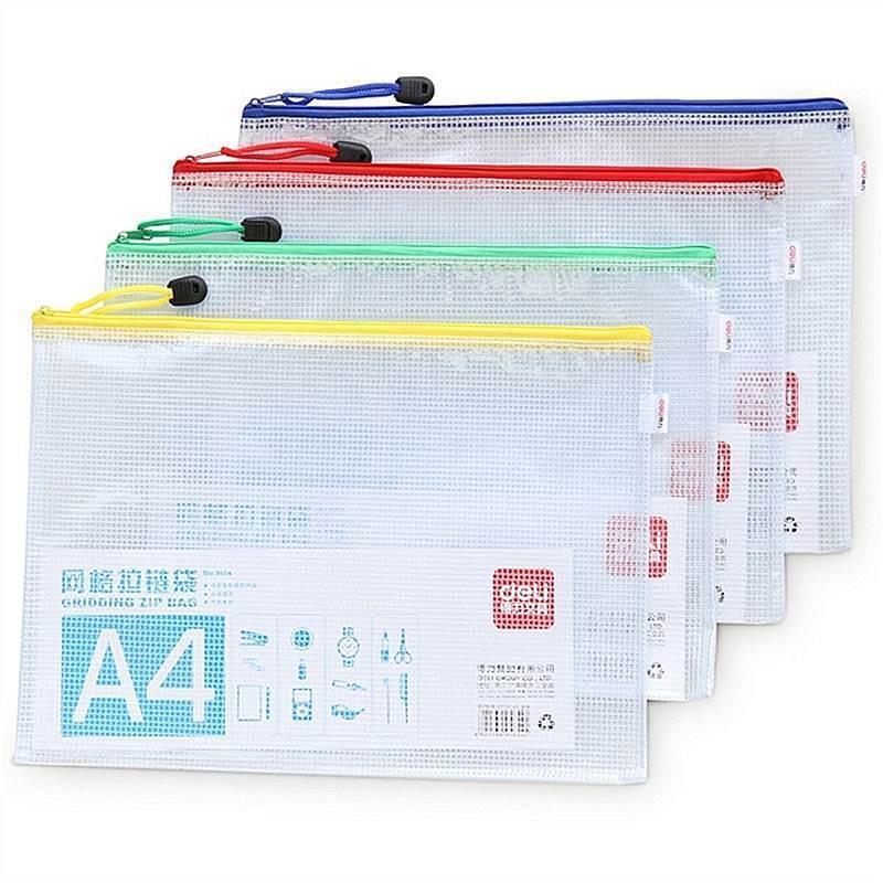 得力5654网格拉链袋(混)(只)加厚文件 袋透明网格拉链袋 公文档案袋 资料袋 办公用品(10个/组)