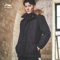 李宁中长款羽绒服男士连帽外套休闲白鸭绒运动服
