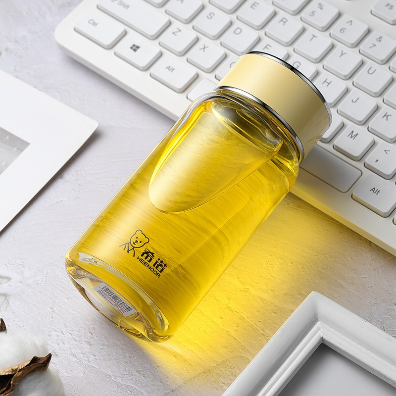 希诺HEENOOR单层玻璃杯子加厚泡茶杯便携车载时尚女士巧可爱水杯240ml