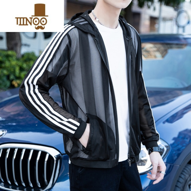 YANXU2022夏季新款冰丝防晒服男薄款休闲连帽情侣防晒衣网眼透气夹克男