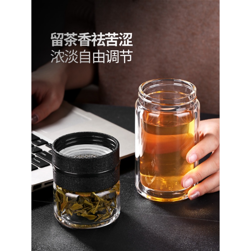 美帮汇一键茶水分离双层玻璃杯泡茶男家用大容量保温水杯茶叶杯子喝茶杯高清大图
