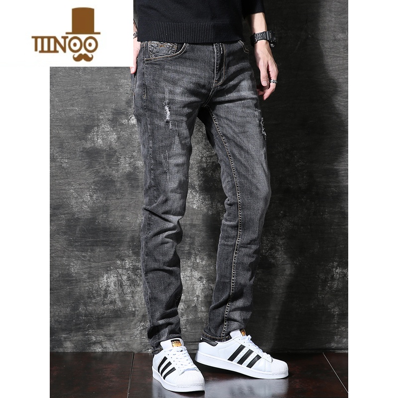 YANXU烟灰色复古牛仔裤男款潮牌ins宽松直筒长裤子男港风潮流百搭高清大图