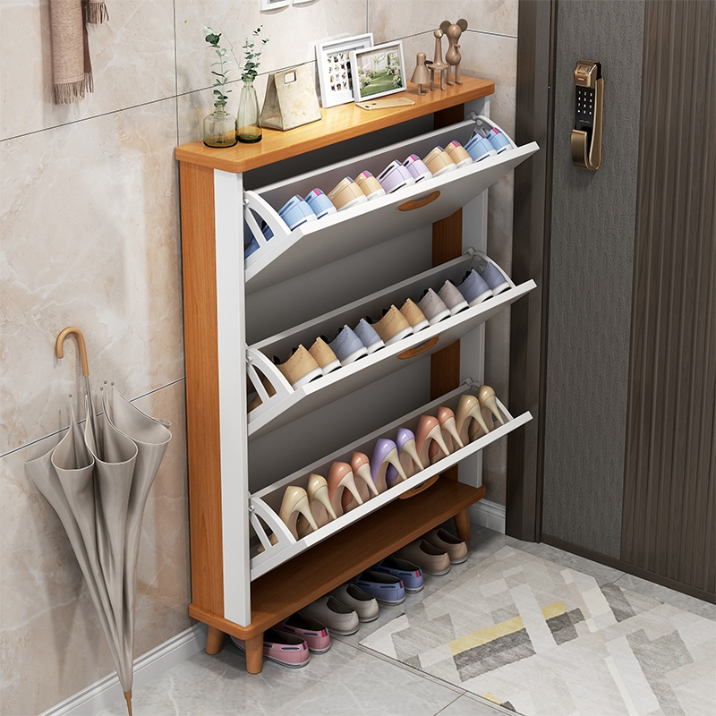 北欧超薄鞋柜家用门口入户翻斗玄关柜一体2023新款实木腿鞋架