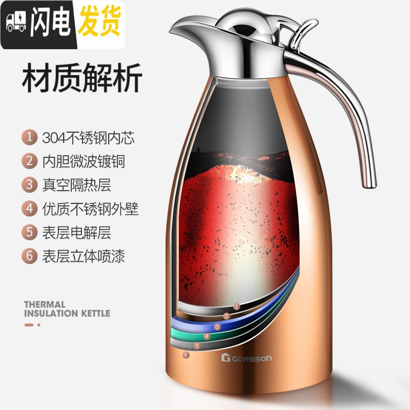 三维工匠家用保温壶热水瓶不锈钢304保温水壶暖水瓶真空大容量暖壶2 级款娇艳红2.0