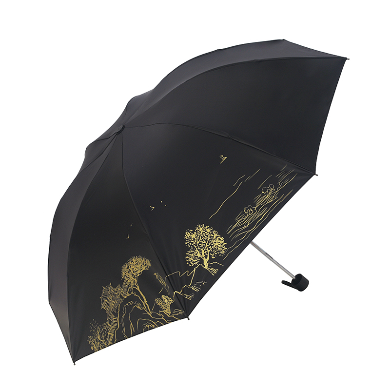 天堂伞38120EWHM三折晴雨伞黑色高清大图