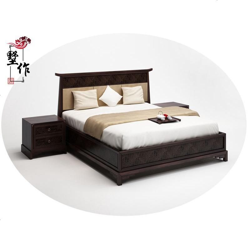 新中式实木床现代简约样板房卧室双人床现代禅意民宿会所家具定制