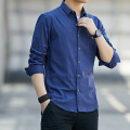 啄木鸟衬衣男士上衣休闲长袖春秋季2025新款纯棉工装透气衬衫男款 3XL 1808深蓝
