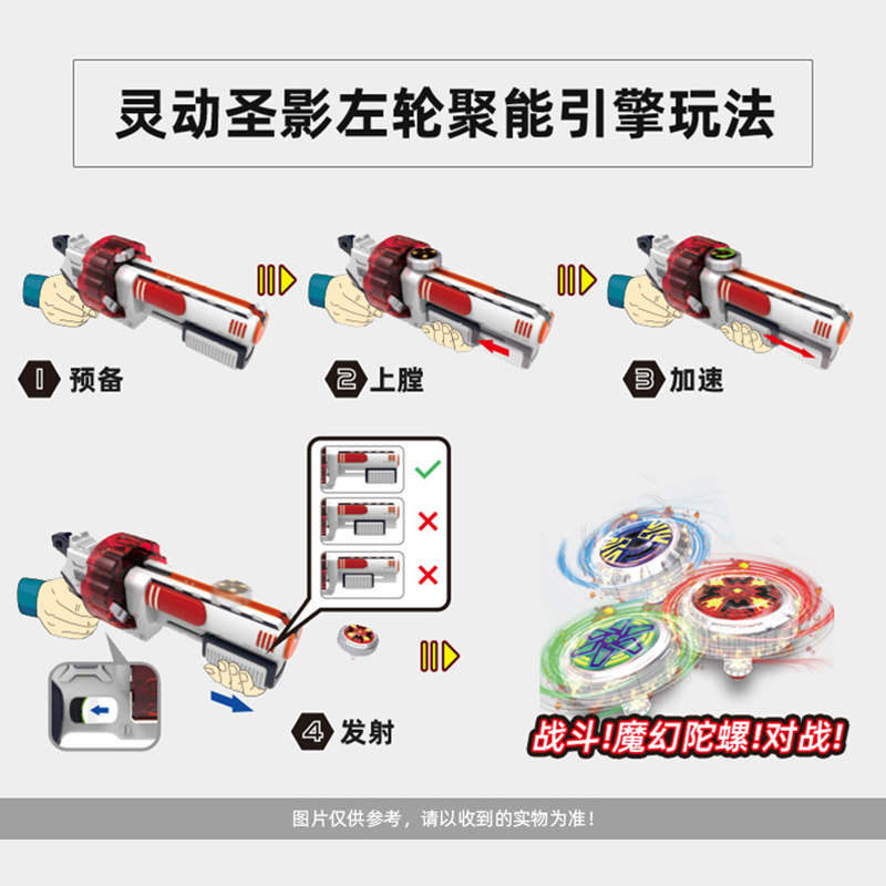 灵动创想魔幻陀螺新款圣影左轮聚能引擎三发枪套装男孩女孩玩具GT1001
