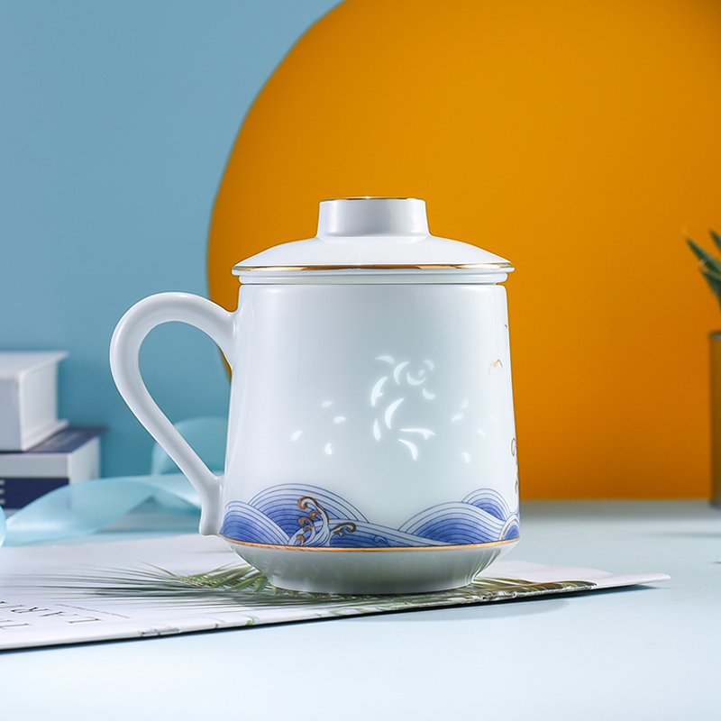 景德镇陶瓷茶杯分离泡茶大容量过滤办公杯带盖新国潮马克杯子 创意礼品水杯