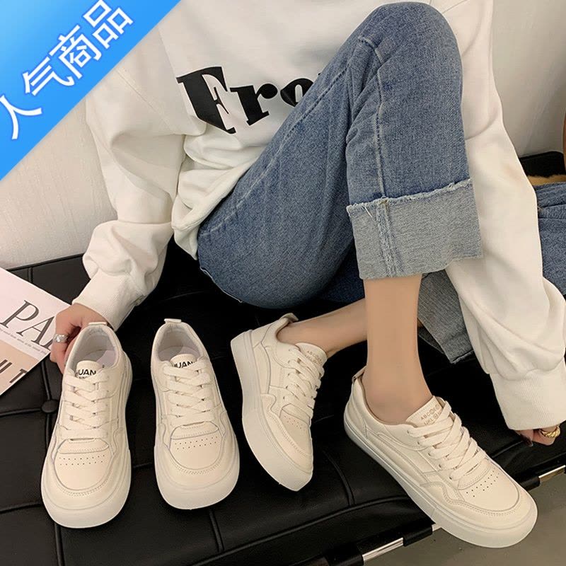 SUNTEK芒果头小白鞋女2023春秋新款宽头平底温柔风圆头老爹运动休闲板鞋图片