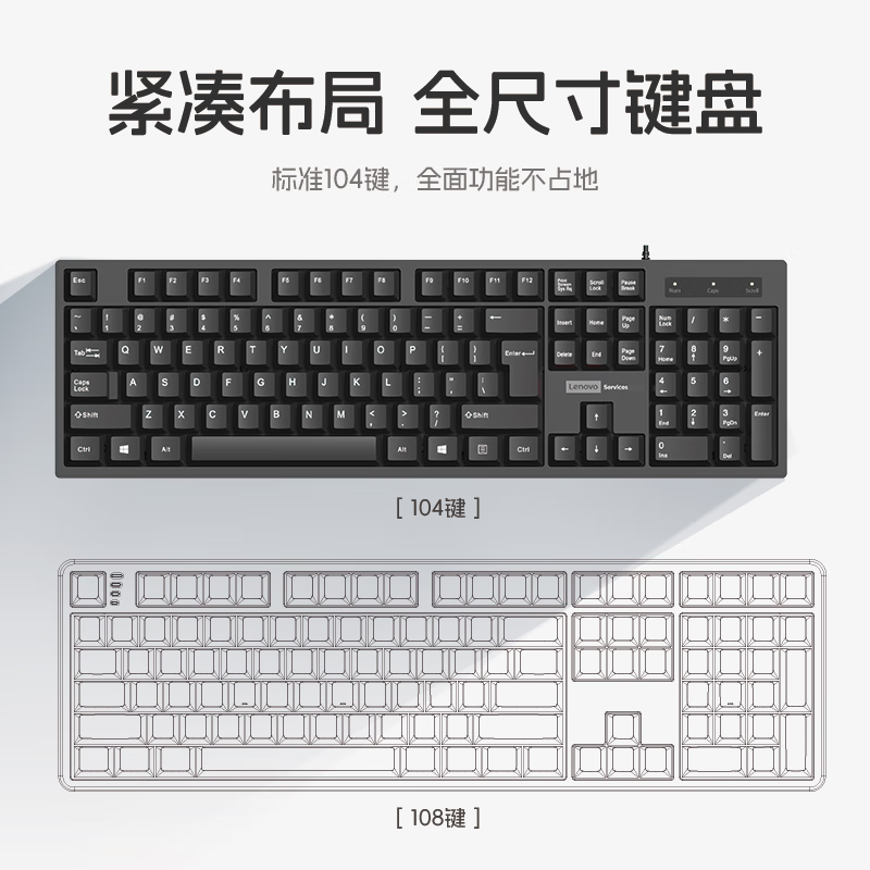 联想KM280有线键盘鼠标套装 全尺寸键盘 键鼠套装 商务办公 适用笔记本台式机一体机高清大图