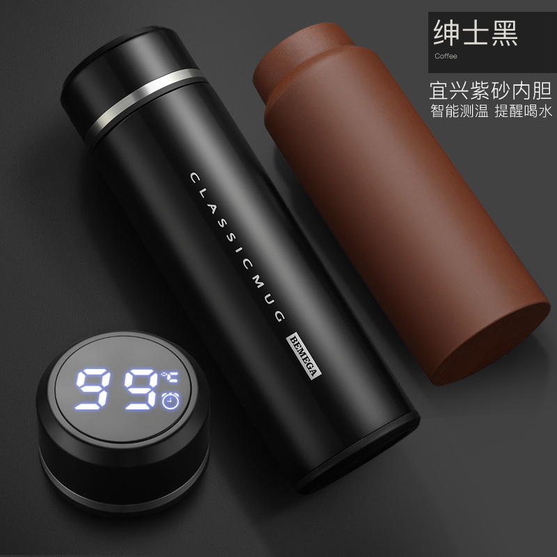 家柏饰(CORATED)智能紫砂内胆保温杯男士女紫砂杯泡茶杯水杯子 枪灰色高清大图