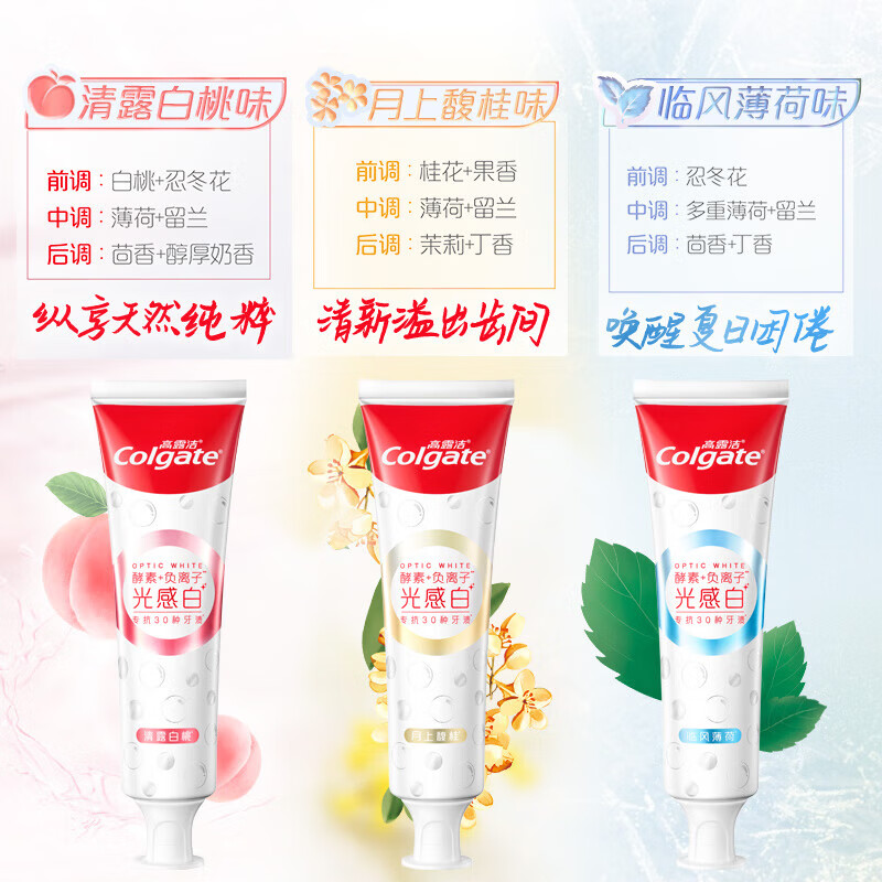 高露洁Colgate双抗光感白牙膏去渍酵素美白负离子去黄京 月上馥桂120g*4只装高清大图
