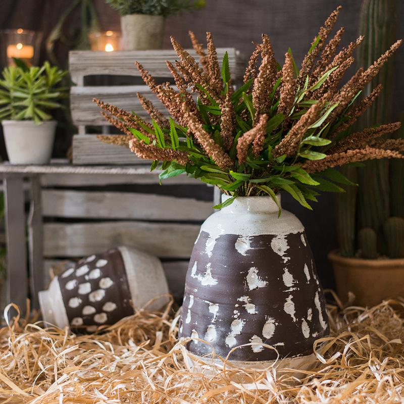 美帮汇手工陶瓷花瓶花器 美式粗放复古做旧古董风 艺术风格摆件 陶瓶&ldquo;脉脉&rdquo;(小)高清大图