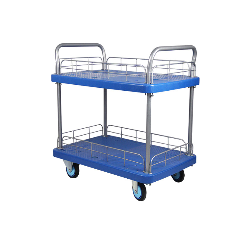 苏识 QSHL-48 48*72cm黑dan轮 双层护栏平板手推车 (计价单位:辆) 蓝色高清大图