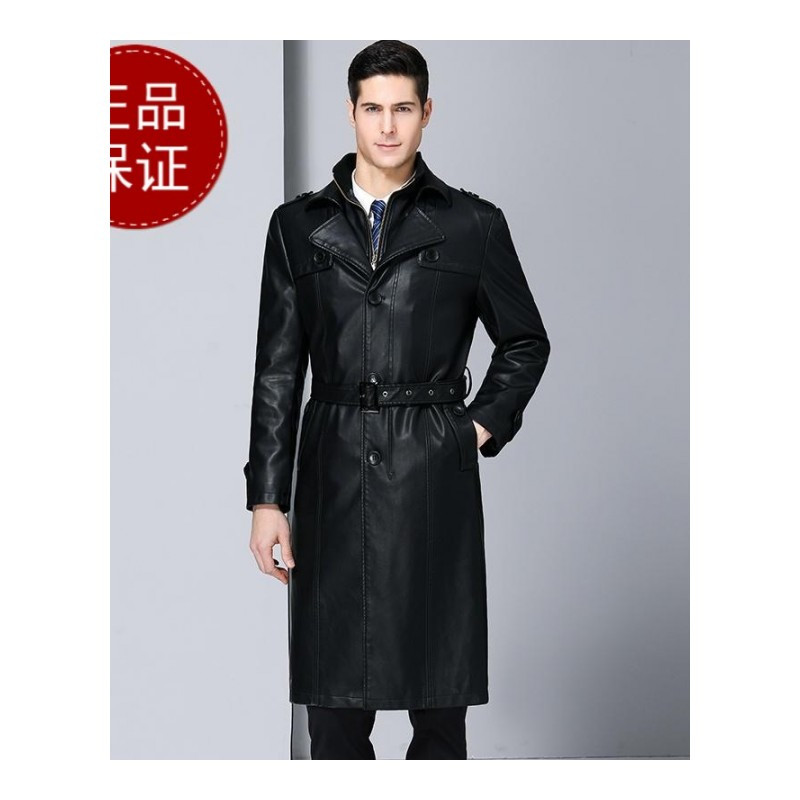 正品男装海宁男士真皮皮衣男绵羊皮大码过膝长款风衣男士秋冬加绒外套腰带官方旗舰店特卖特卖 175 单皮