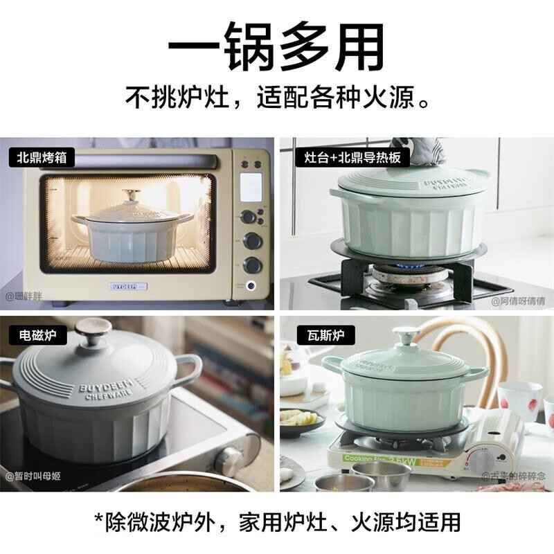 北鼎(Buydeem)珐琅锅铸铁锅汤锅家用焖炖烧锅煲汤电磁炉搪瓷 25cm焖炖锅浅衫绿CP551高清大图