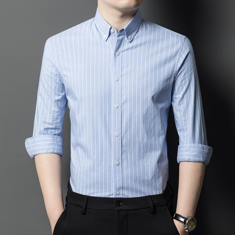 花花公子2025年秋装新款棉竖条纹长袖衬衫男时尚休闲修身男士衬衣品牌轻年男装 蓝宽条 2XL/120码