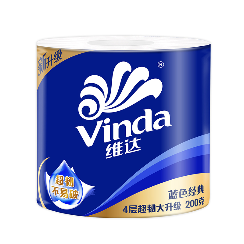 维达蓝色经典卷纸4层200g27卷卫生纸 有芯卷筒纸巾厕纸家用实惠装(整箱销售)(新旧包装交替发货)高清大图