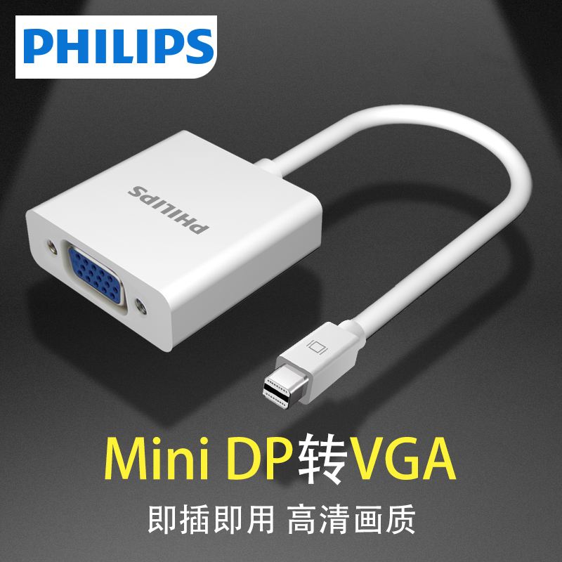 飞利浦miniDP转VGA 转换器 1080P 高清视频转接头苹果雷电接口笔记本投影仪连接器 白色 SWR3120A