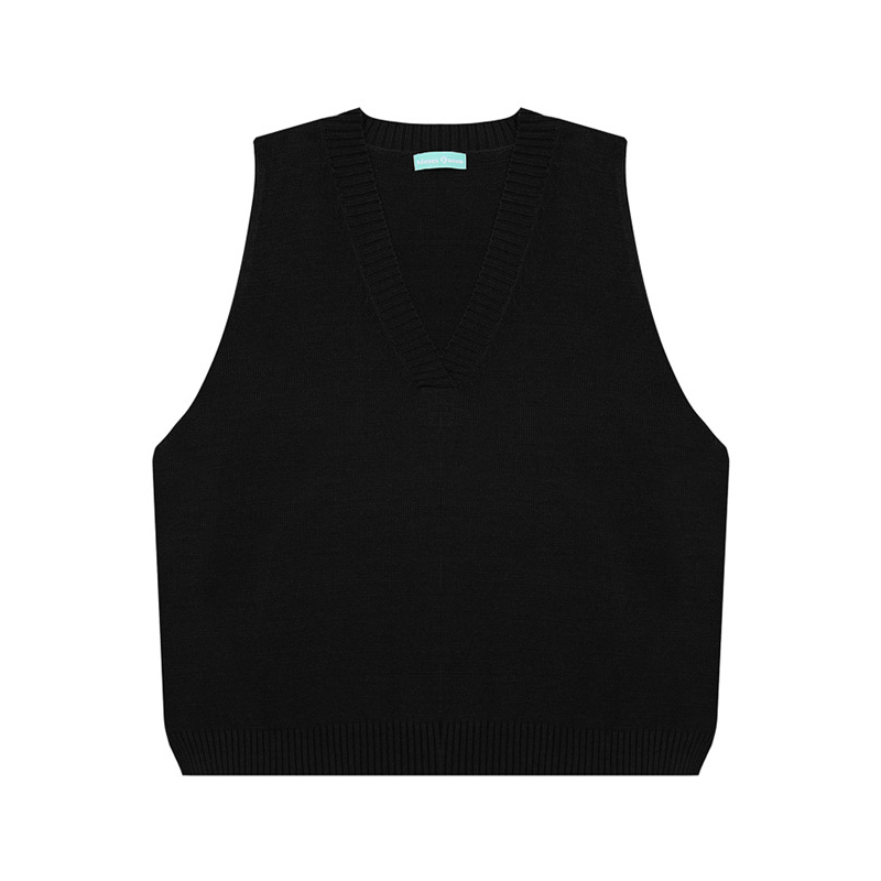 suntek针织马甲女背心初秋叠穿新款韩版中长款v领宽松黑色毛衣坎肩外