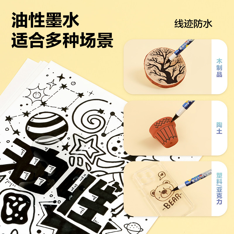 晨光美术勾线笔儿童美术勾线笔双头速干美术生专用黑色油性防水高清大图