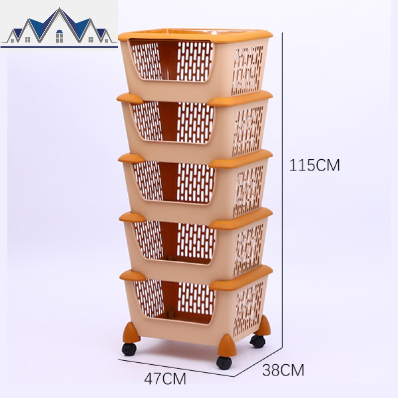 厨房果蔬零食收纳筐玩具收纳多层塑料菜篮子家用蔬菜置物架储物篮 三维工匠收纳篮 五层【橙色】