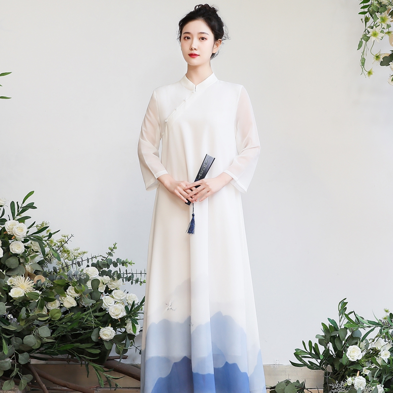 艳如飞古风女装春禅意茶艺服装改良唐装汉服旗袍中国风连衣裙女超仙气