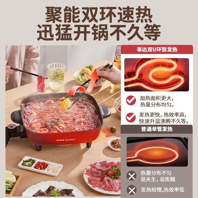 荣事达(Royalstar)多功能锅 电火锅钛涂层内胆多功能家用电锅5L大容量不沾电热锅电煮锅 RHG-136C(T)