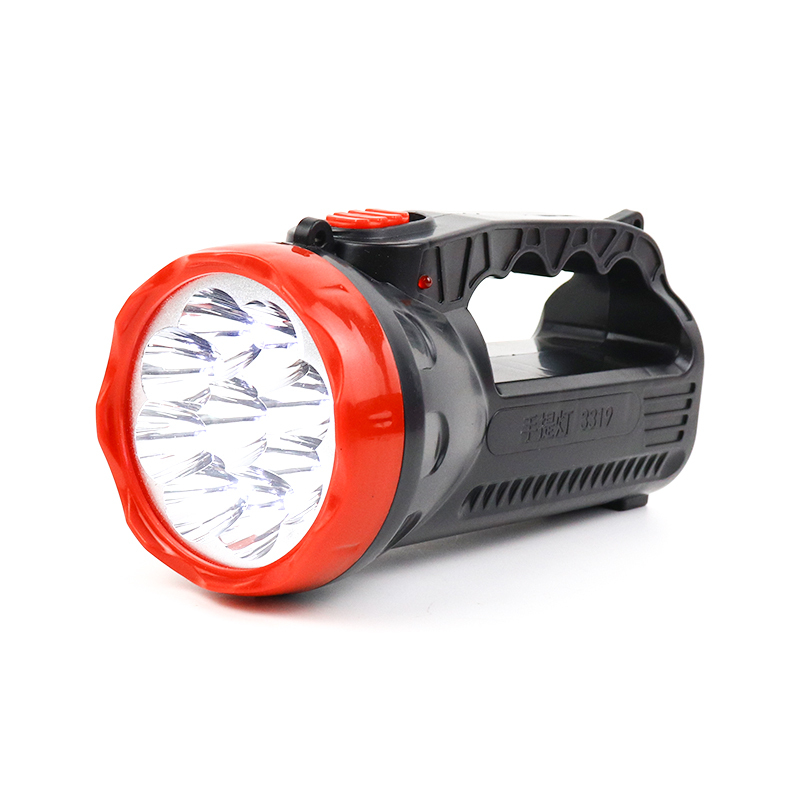 单灯头强光充电手电筒红色led充电手电筒户外强光手提巡逻探照灯夜钓