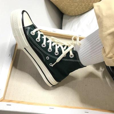 1970s-高帮无圆标-墨绿 35-女款 1970s高帮帆布鞋女学生韩版百搭原宿风板鞋橄榄绿军绿布鞋春季潮
