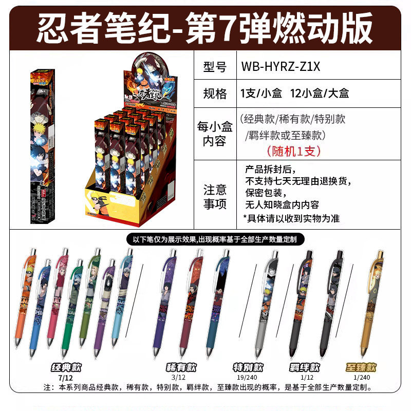 正版火影忍者中性笔忍道版第1弹按动盲盒笔学习用品文具动漫周边火影忍者中性笔第1弹整盒12支高清大图