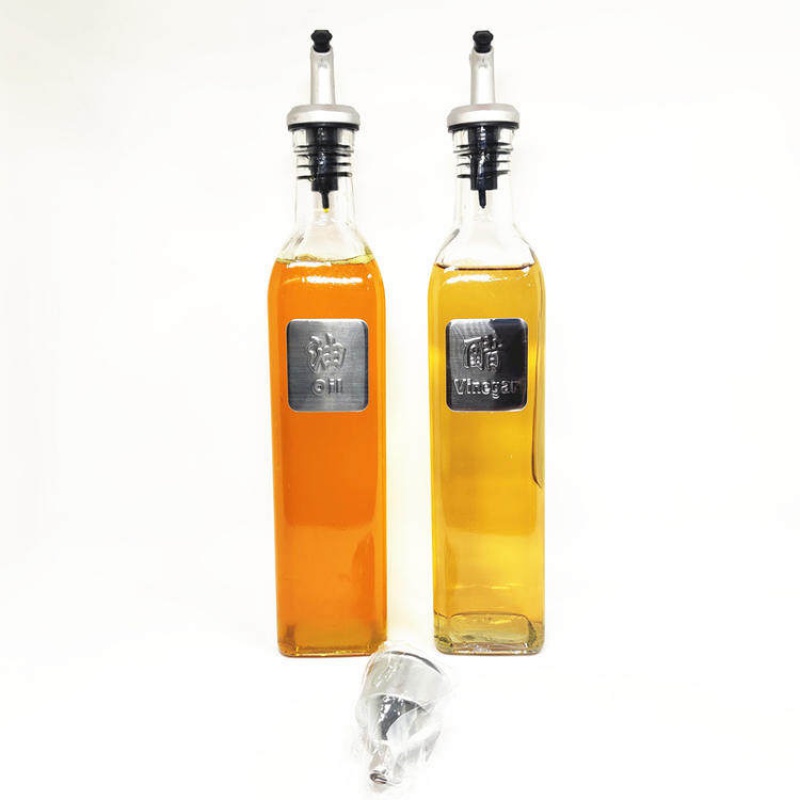 玻璃密封调味瓶罐酱醋料酒油壶家用防漏套装厨房整理收纳架子 敬平 500ML油+醋两只装送漏斗