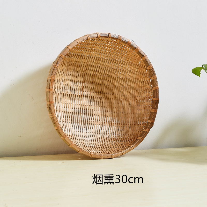 手工竹编簸箕筲箕馒头纳丽雅收纳筐竹制品篮子洗菜装水果道具表演 蓝色烟熏30cm