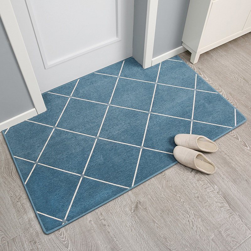 美帮汇地垫进家用防滑简约入户垫子客厅卧室定制脚垫加厚口地毯垫 大网格蓝 160*230cm
