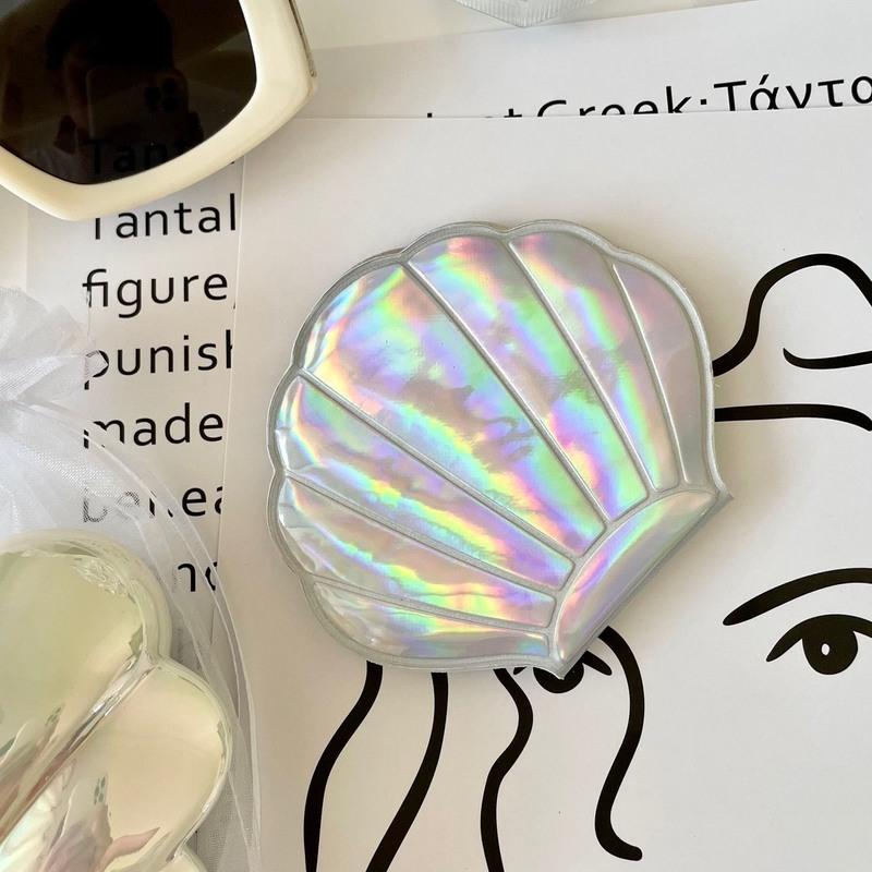 贝壳镜子 法式简约贝壳便携折叠化妆镜子梳子按摩镭射学生复古可爱ins