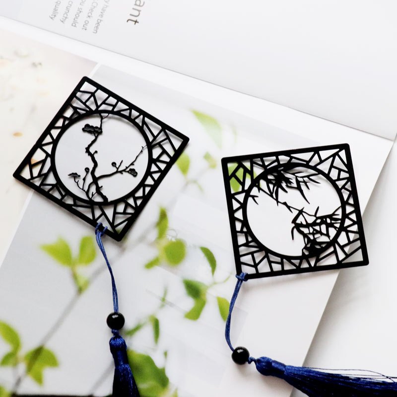 中国风古风听竹书签方窗水墨风金属镂空流苏生日送女生送老师开学毕业