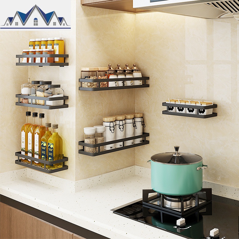 黑色304不锈钢厨房调味料架免打孔墙上置物架壁挂式转角收纳架子_858高清大图