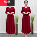 YIBUSHENG2024季新款中年女改良旗袍裙子妈妈装气质显瘦碎花连衣花 4XL135-150 领红色