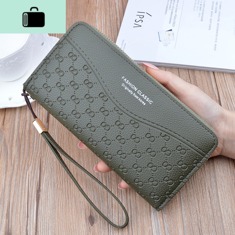 女士钱包长款拉链大容量手拿包2019新款时尚手抓女式卡包零钱包NEW LAKE 墨绿色