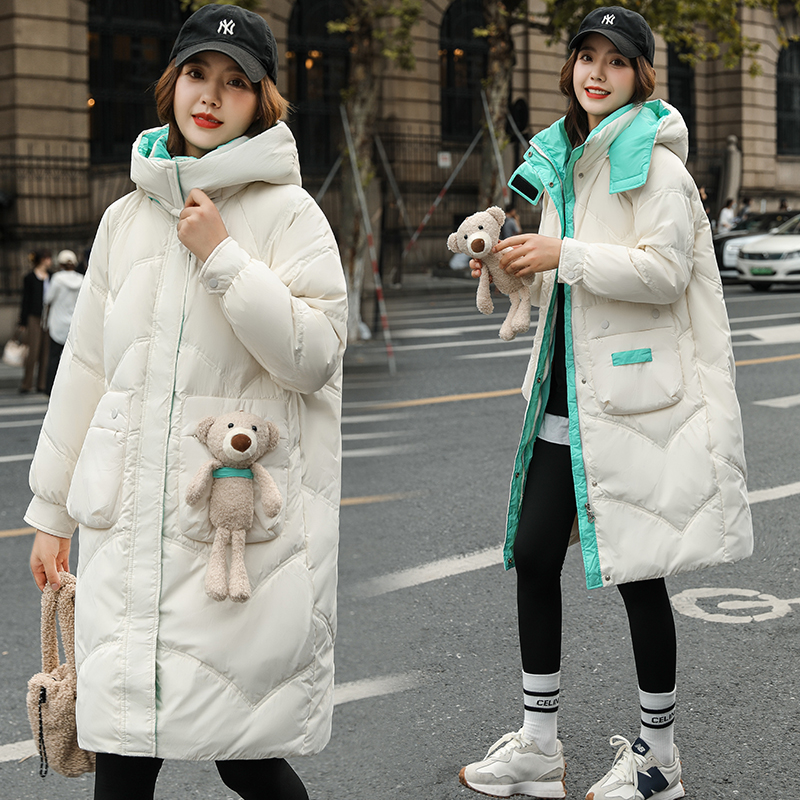 免费试穿 2024冬季雪中鹅羽绒服女新中长款小个子连帽时尚休闲白鸭绒品牌外套羽绒服女冬季中长款时尚连帽洋气修身大码外套 2133小熊款米白 L（只有2133款有L）