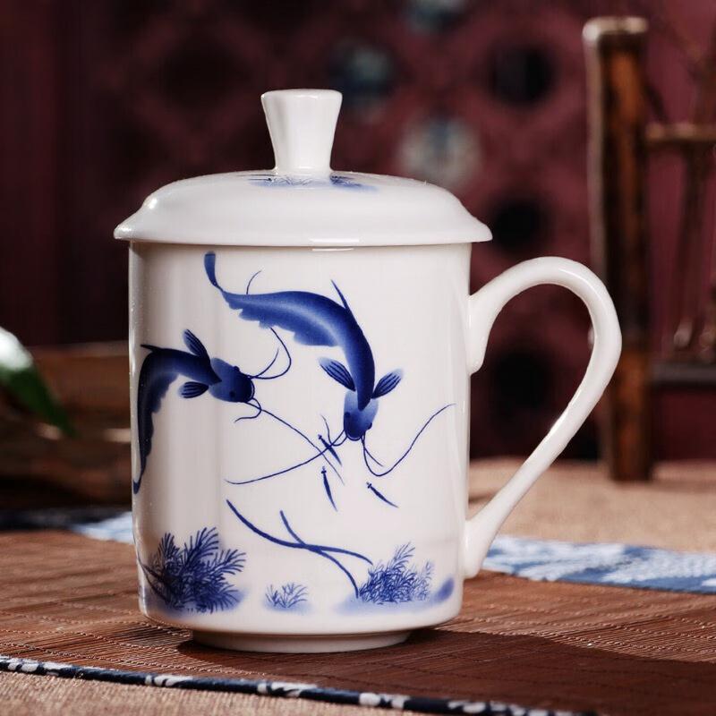 陶相惠 茶杯陶瓷带盖家用骨瓷水杯喝茶杯青花瓷器办公杯子500ml高清大图