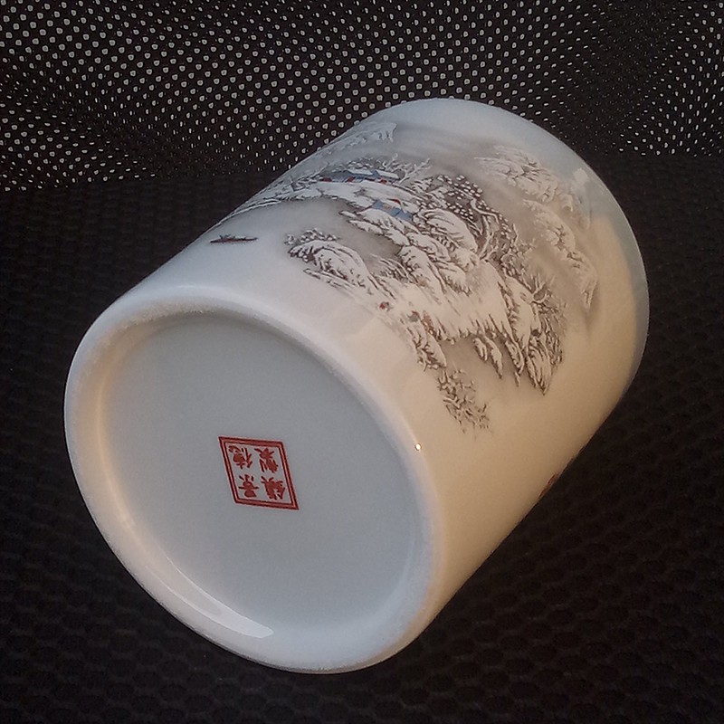 景德镇陶瓷笔筒摆件瓷器 文房四宝书房装饰摆设 教师节办公用 三维工匠 水点桃花[小号]高清大图