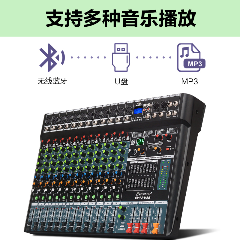 惠度(HuiDu)EV12-USB专业调音台舞台会议婚庆演出带蓝牙USB数字混响效果器12路控制带DPS效果调音器高清大图