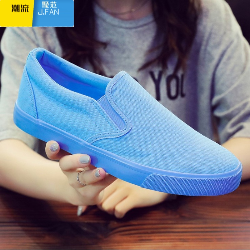聚范夏季新款学生情侣男女鞋帆布鞋男一脚蹬懒人鞋韩版休闲男鞋小白鞋高清大图
