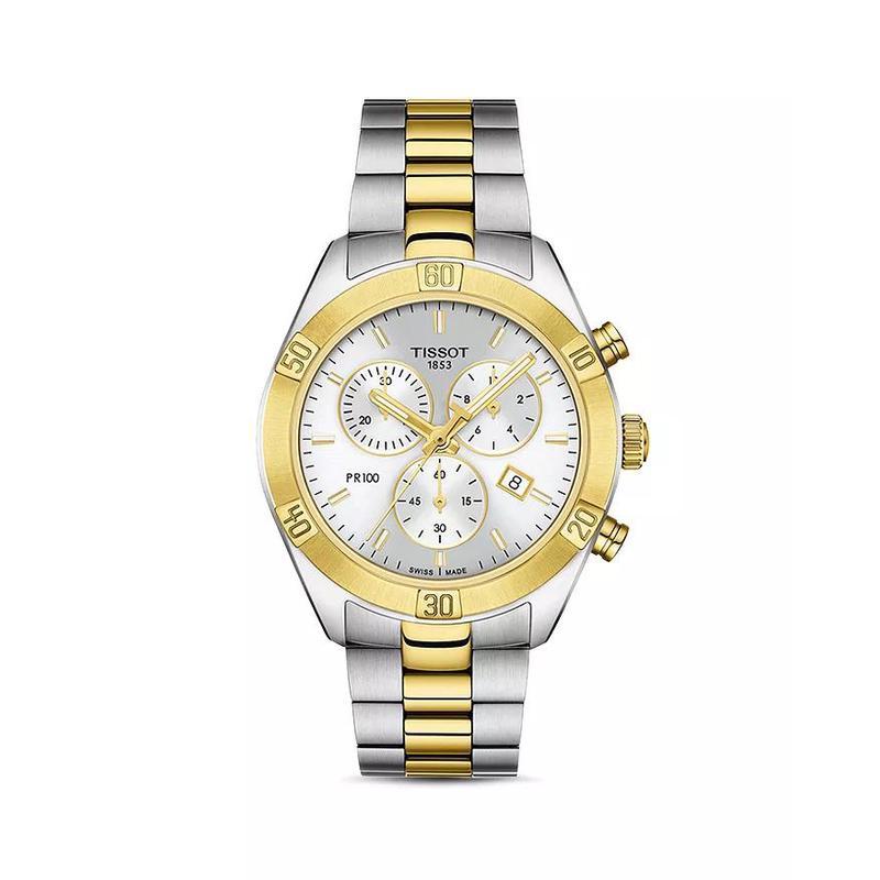 天梭tissot女士pr100运动时尚双色链式石英手链计时码表时尚百搭防水