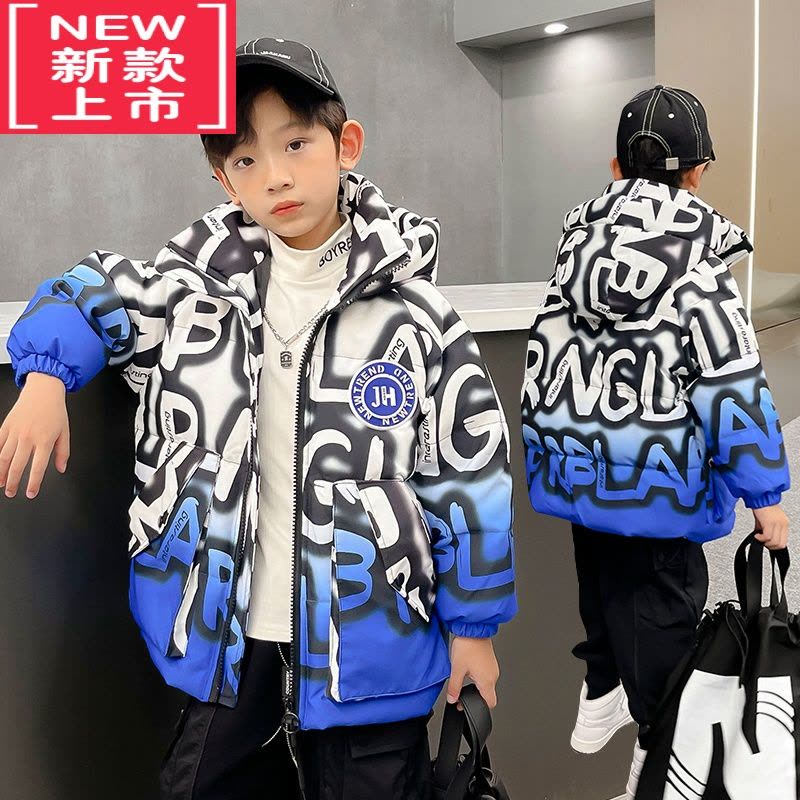 可莉允男童冬装棉服2022新款中大儿童洋气男孩中长款羽绒棉衣夹棉外套潮图片