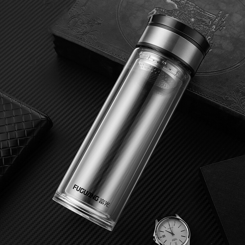 富光(FUGUANG) 双层玻璃杯男士带盖 泡茶杯过滤水杯多功能便携杯400ml(G1707-SH-400)