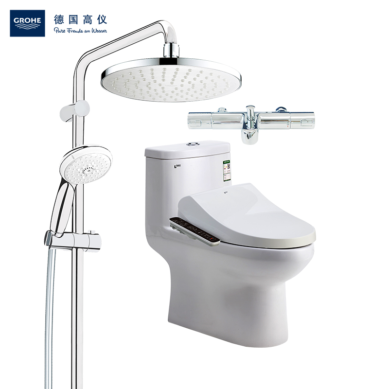 德国-高仪（GROHE）进口恒温卫浴淋浴花洒带大顶喷手持淋浴花洒套装+伊奈智能马桶套装