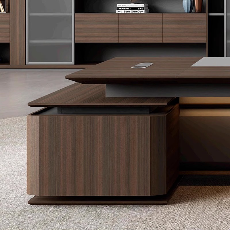 质凡 轻奢单人大气班台经理桌文件柜组合高清大图
